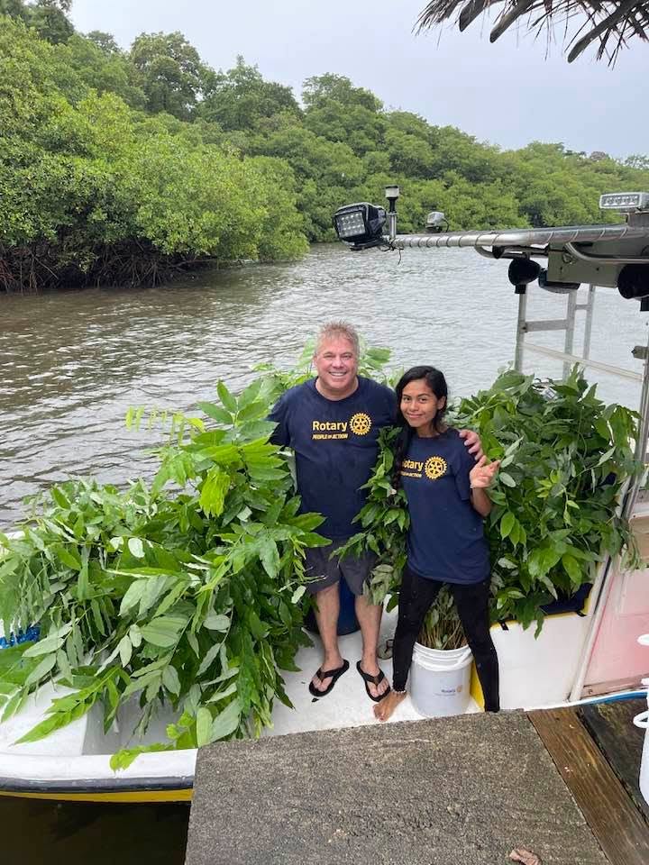 Steve Bender delivering mountain almendro trees by boat to the Bocas del Toro Archipelago, 2020-2021